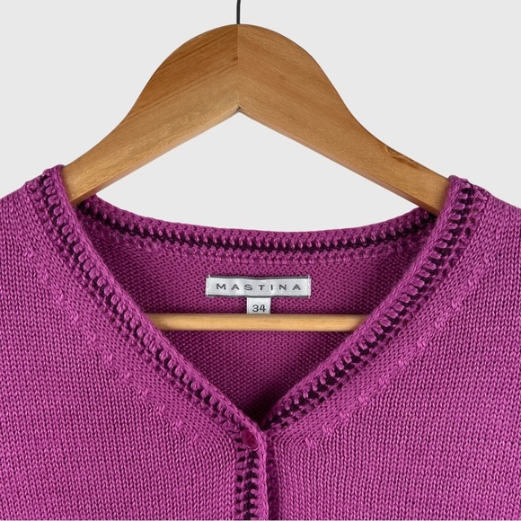 MASTINA Cardigan Wool Blend knitted Fuchsia Crochet Detail Sweater - Picture 12 of 14